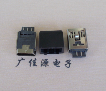 镇江MINI USB 5Pin接口 带护套焊线母座 B型180度铜壳