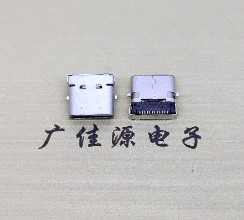 镇江type c24p板上双壳连接器接口 DIP+SMT L=10.0脚长1.6母头